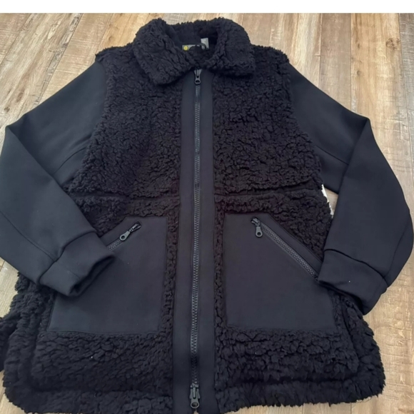 Zella Mix it Up Faux Shearling Jacket Size Medium Black - Picture 2 of 5